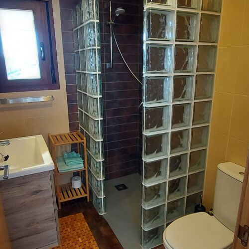 bathroom downstairs, with walk in shower